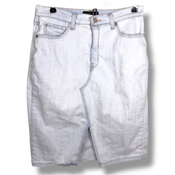 Size 4 Banana Republic Light Blue Denim Skirt Stretch Front Slit Style - Picture 1 of 14
